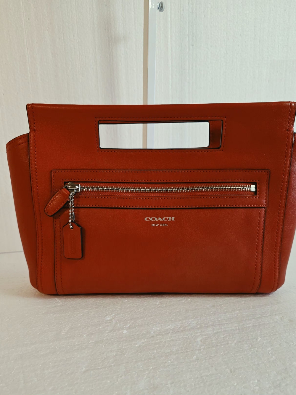 COACH Red Leather Cutout Handle Bag Clutch